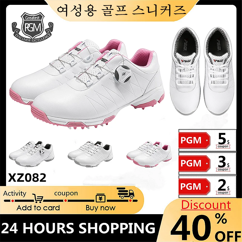 PGM Ladies Golf Sneakers Waterproof Lightweight Button Laces Non-Slip Ladies Shoes Breathable Super Soft Sneakers Korean Fashion