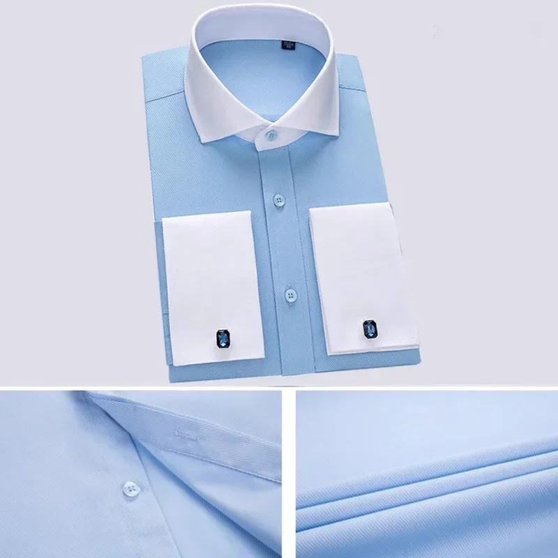 Jannydaystore Мужская классическая рубашка Французская с манжетами Формальная мужская