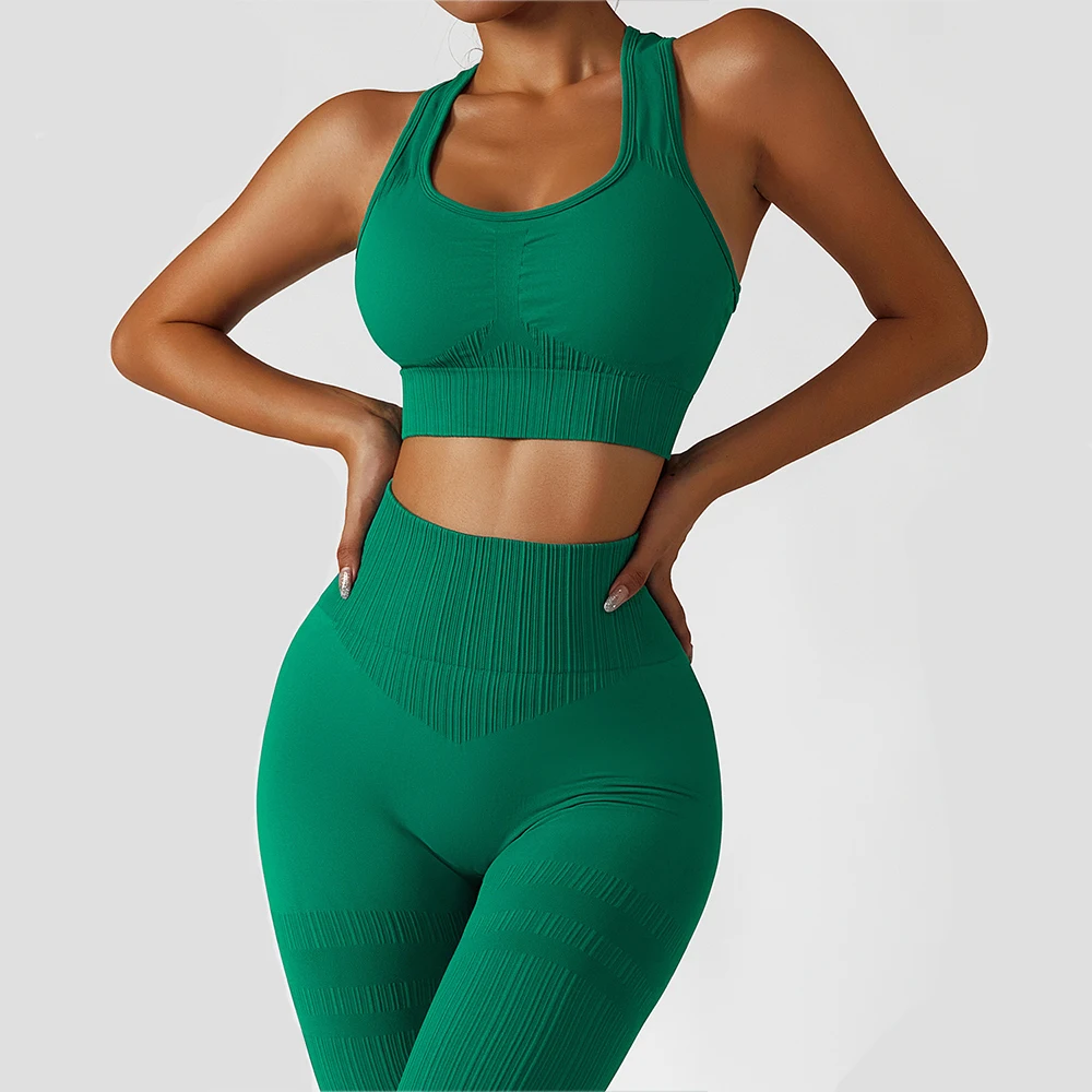 

Seamless yoga suit women's high waist hip lift shockproof back fitness suit running sportswear bra trousers two-piece set