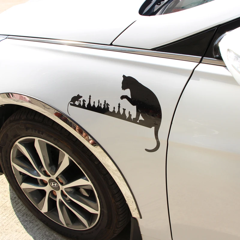 Автомобильная наклейка шахматы кошка мышь художественные животные мультяшный