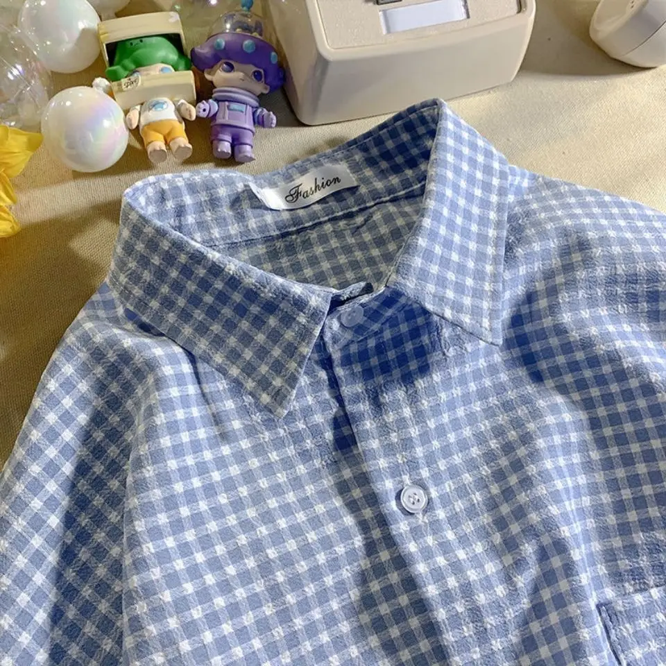 Рубашка женская в клетку универсальная винтажная уличная одежда японском стиле