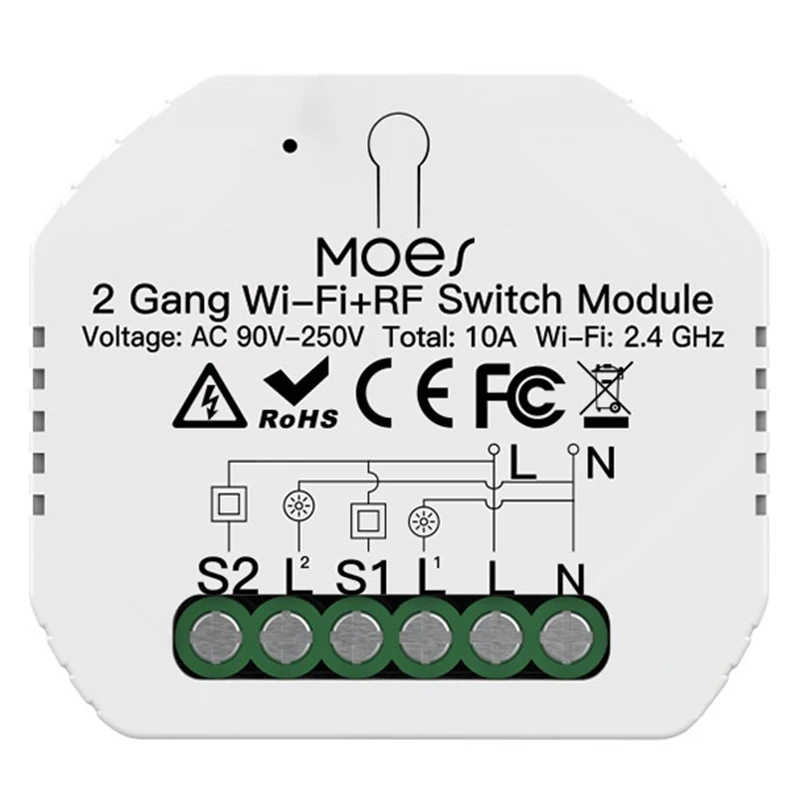 

2 Gang DIY Smart Wifi RF433 Switch Module Smart Life/Tuya APP RF Remote Control,Works With Alexa Google Home