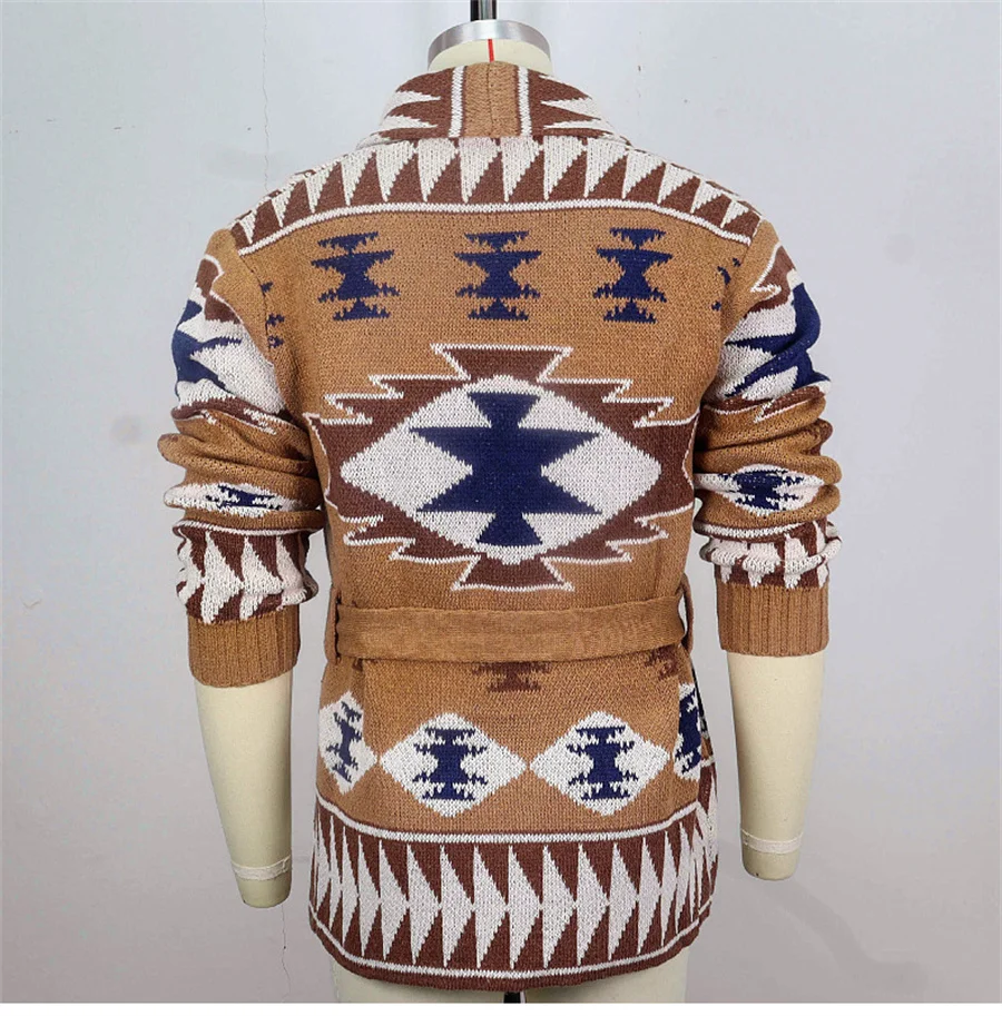 2024 винтажный мужской жаккардовый свитер повседневный толстый кардиган с