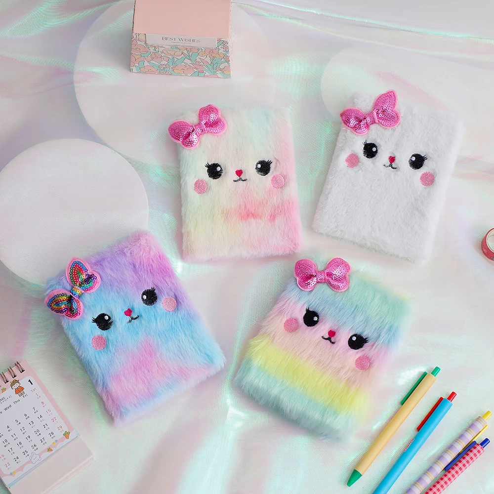 

Papeleria Stationery Fur Planner Girls Study Gift Notebook Kid's Daily School Cute Kawaii Line Cat For Notepads Bow Mini