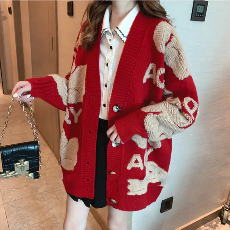 

QNPQYX Y2k Fashion Women Sweater Coat Winter Female Clothing Trendy Lazy Ins Korean Version Loose Large Size Knitted Cardigan