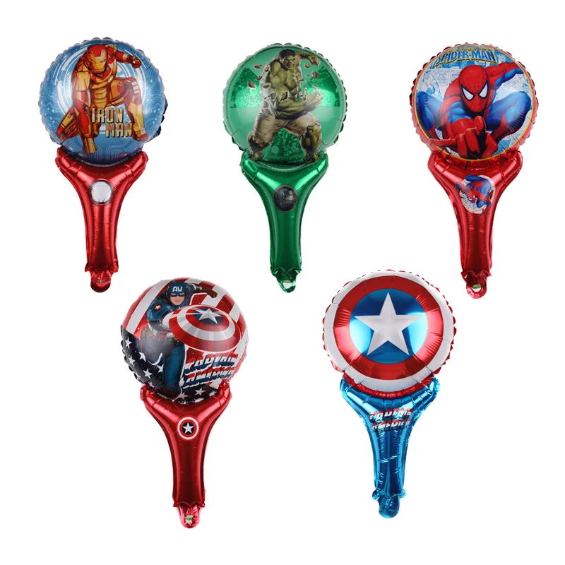 

10pcs Marvel Anime Figure Spiderman Iron Man Hulk Hand Aluminum Balloon Avengers Birthday Party Supplies Action Figure Kids Toys