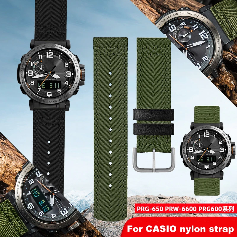 NATO nylon strap is suitable for Casio mountaineering watch strap PRW-6600 PRG-600 / 650 PROTREK series nylon strap 24mm