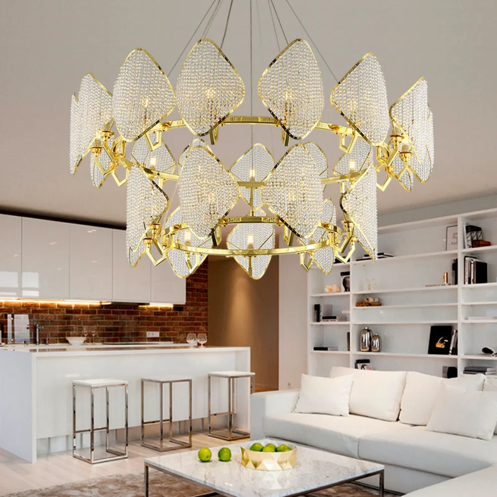

Crystal chandelier gold luxury living room crystal LED chandelier hotel hall decoration lamp