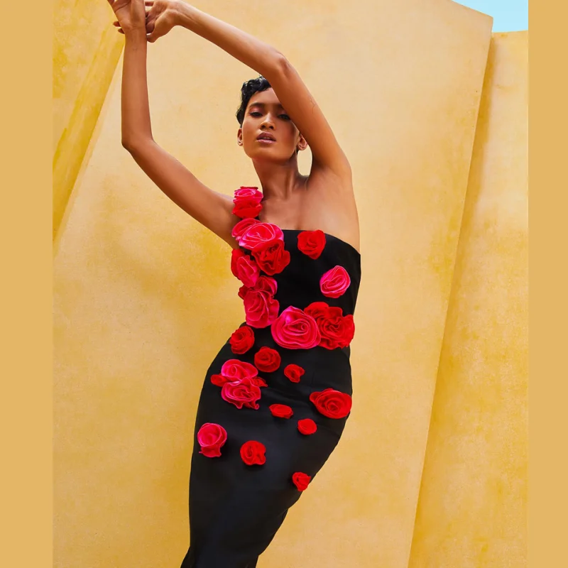 Женское вечернее платье до щиколотки, красное платье с цветочным ...