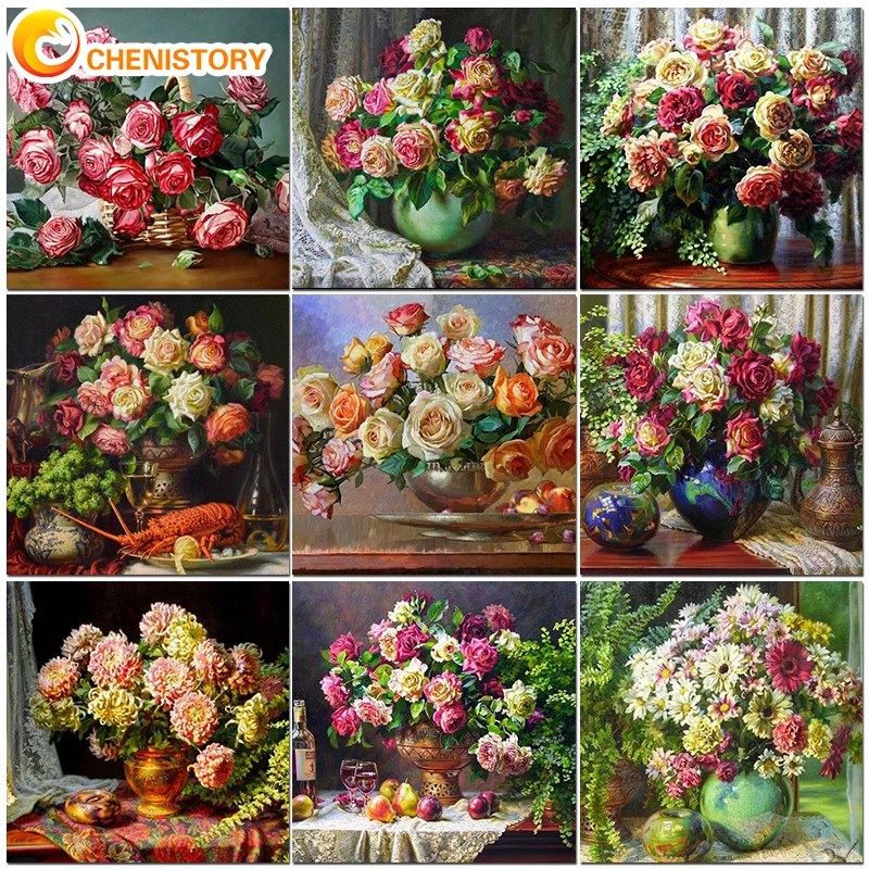 

CHENISTORY 60x75cm With Multi Aluminium Frame Kits DIY Painting By Numbers Flower HandPainted Canvas Number Painting Wall Art