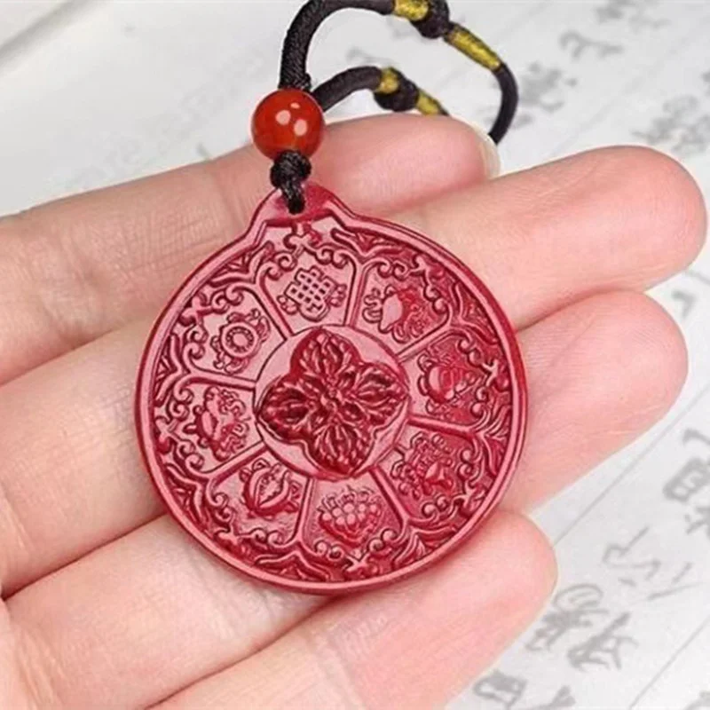 

Natural Red Sandstone Pendant Necklace For Men Jewelry Exquisite Carving Eight Treasures Buddhist Disciple Necklace Accessories