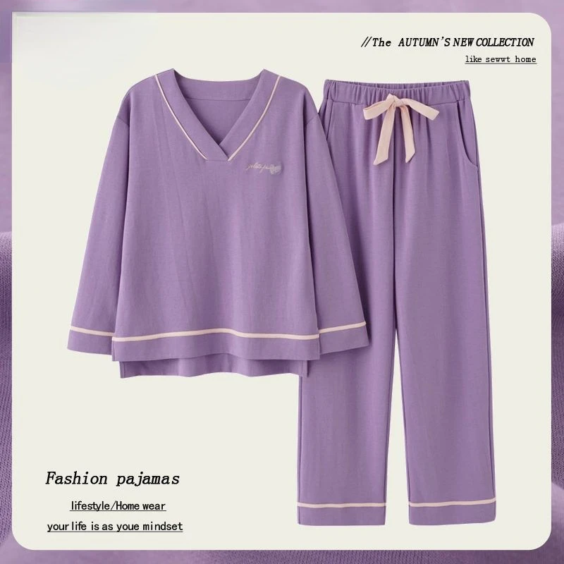 

Spring Autumn Knitted Cotton Elegant Women Pajama Sets Sleepwear Casul Lounge Set Top Pants Pajamas Womens Home Fashion E218