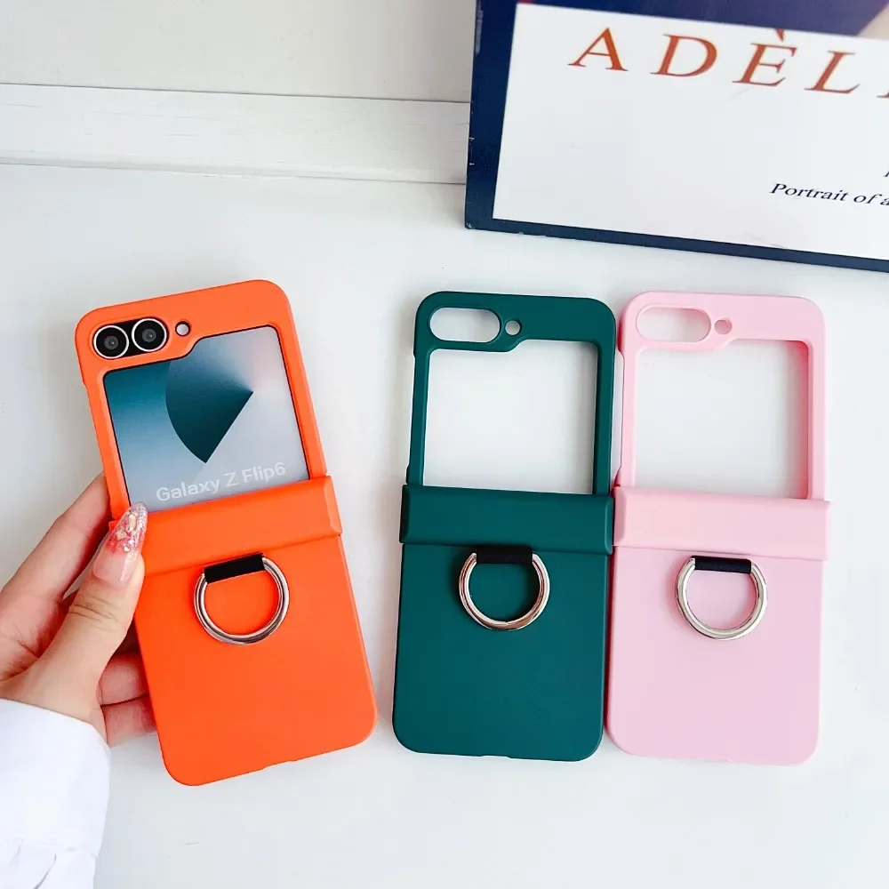 Plastic Hard Shell Ring Phone Case for Samsung Galaxy Z Flip 6 5 4 3 Flip6 Flip5 Flip4 Flip3 Hinge Protection Shockproof Cover