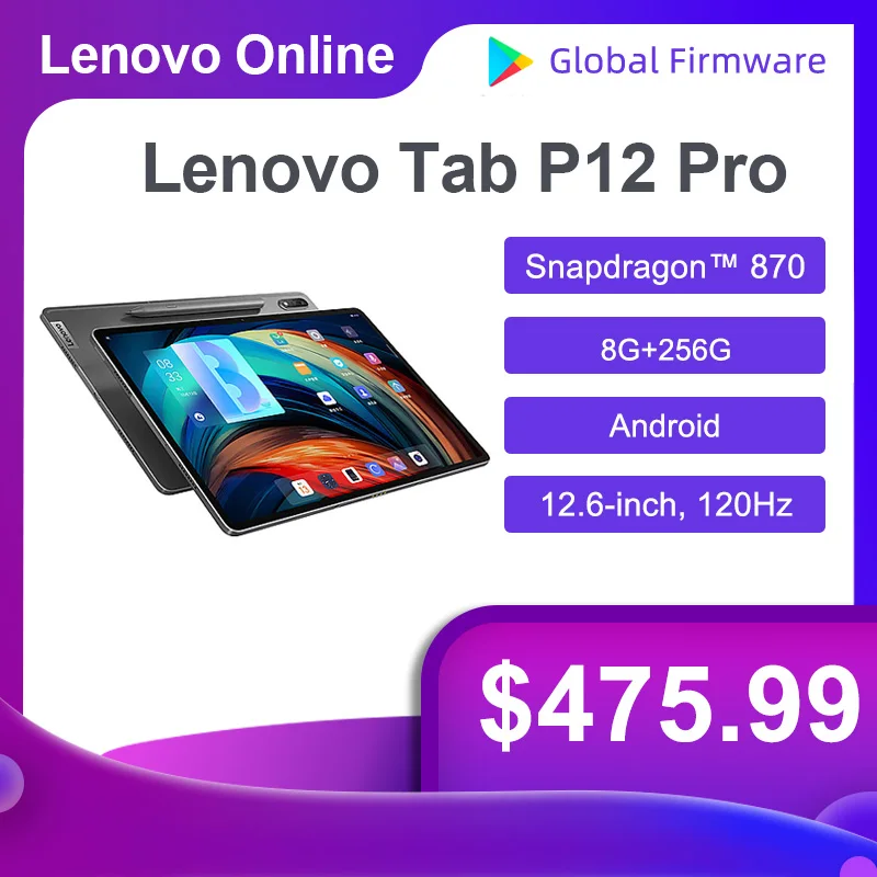 Global Firmware Lenovo Tab P12 Pro Xiaoxin Pad Pro 12.6 Tablet Octa Core Snapdragon 870 8GB 256GB 12.6 Inch 2K OLED 10200mAh