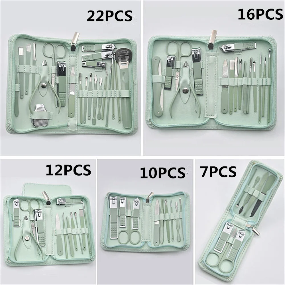 

7/10/12/16/22PCS Manicure Cutters Nail Clipper Set Household Stainless Steel Ear Spoon Nail Clippers Pedicure Nail Scissors Tool