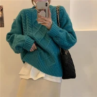 plush thick thick coat for fallwinter new round neck pullover all match casual lazy wind loose korean cute sweet sweater