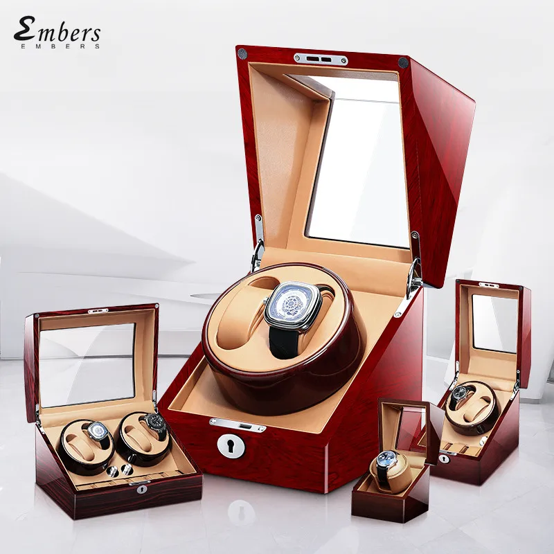 

Embers Battery Watch Winder 2 Ports Wood Mechanical Watch Storage Box Safe Automatic Winding Case Display Box