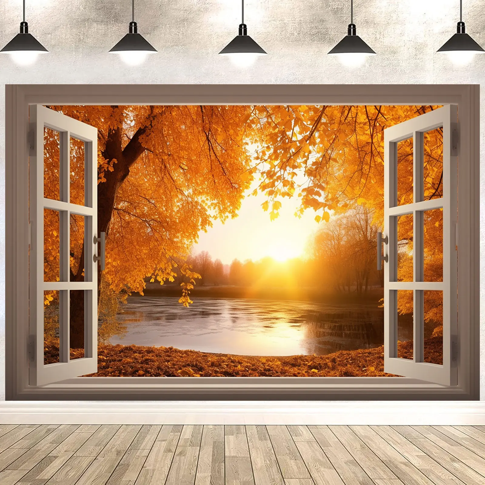 5 × 3 фута осенний баннер день благодарения фон восход солнца над озером Декор с