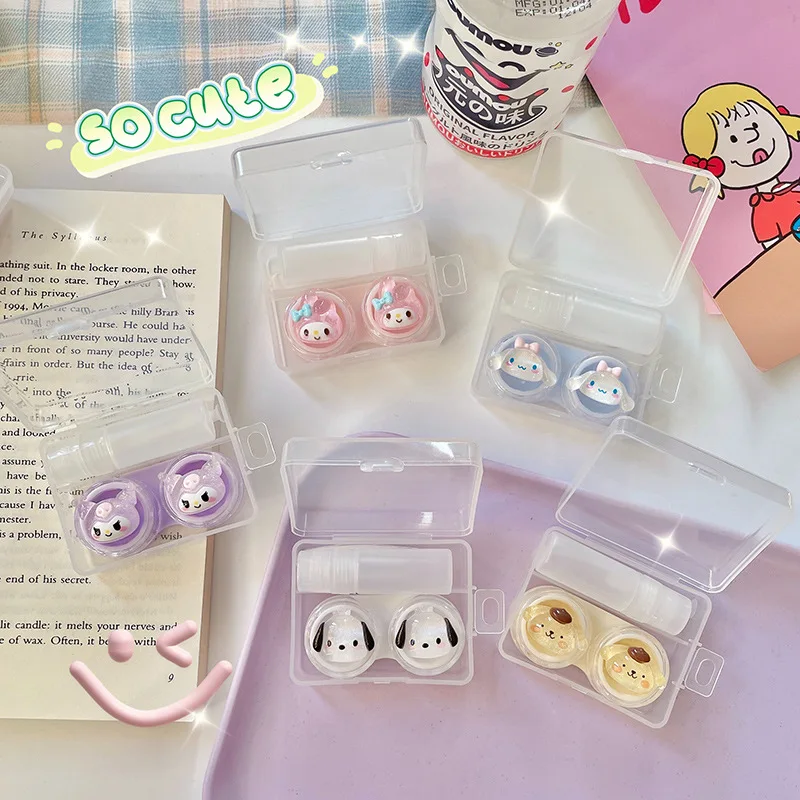 

Kawaii Sanrio Meitong коробка мультфильм Kuromi моя мелодия Аниме Фигурка хранения контактных линз коробка прозрачный портативный Декор