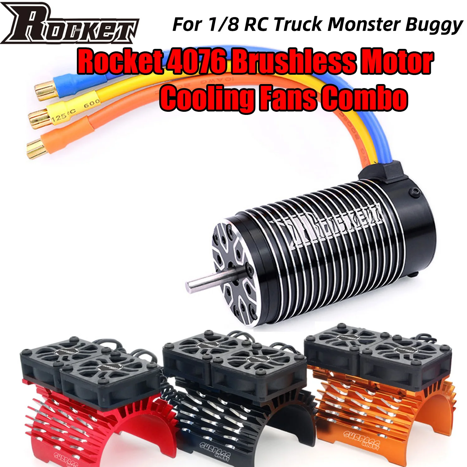 Бессенсорный бесщеточный двигатель Rocket 4076, 1/8 кВ, кВ, Охлаждающие вентиляторы Combo для Arrma Typhoon HSP RC HPI Drift Racing Off-road