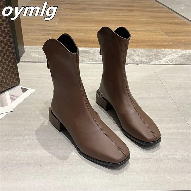 Fashion women's boots 2022 new women's boots winter square toe back zipper short boots women's thick heel mid-heel boots women