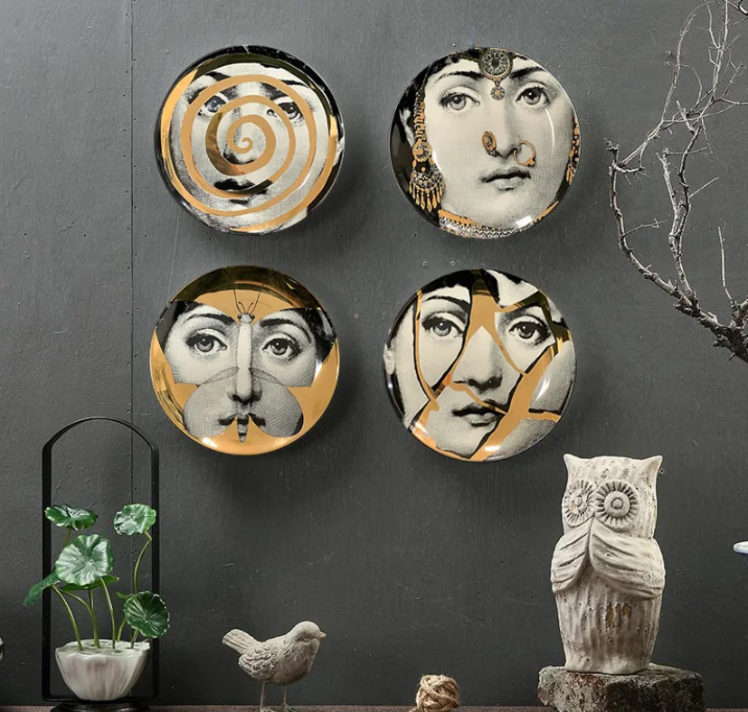 

Italian Goddess Golden Face Ceramic Art Decoration Hanging Plate Living Room Dining Room Wall Decoration Plate