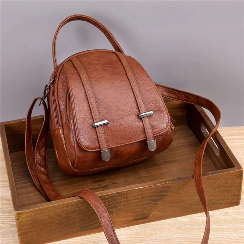 

Fashion Vintage Crossbody Shoulder Bags for Women Retro PU Leather Handbag Small Pack Multi Zipper Pocket Purse Female Pouch