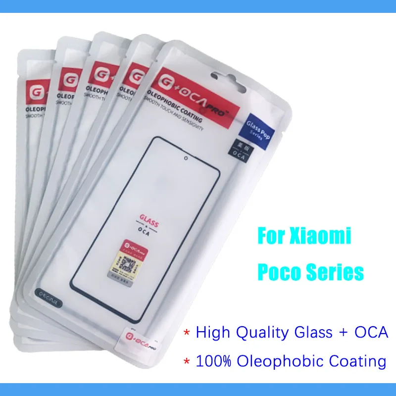 

10Pcs (100% Oleophobic Coating) Touch Screen Front Outer Glass + OCA For Xiaomi Poco F3 F1 F2 F4 M2 M3 M4 X2 X3 X4 Pro 5G GT NFC