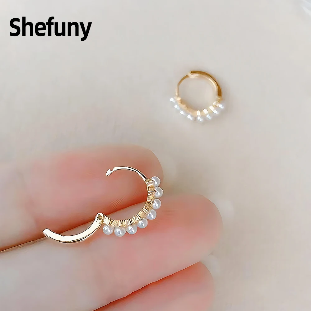 

New 925 Sterling Silver Simply Natural Pearl Hoop Earrings Gold Plated Round Earring For Women Fine Jewelry Anniversary Party