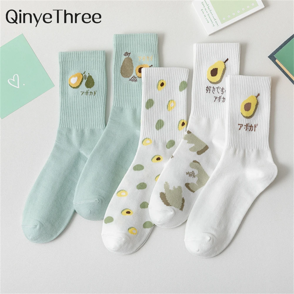 

New Women Chic Cartoon Fruit Cute Avocado Socks Fresh Soft Fashion Summer Autumn Cotton Art Chaussettes Dropship