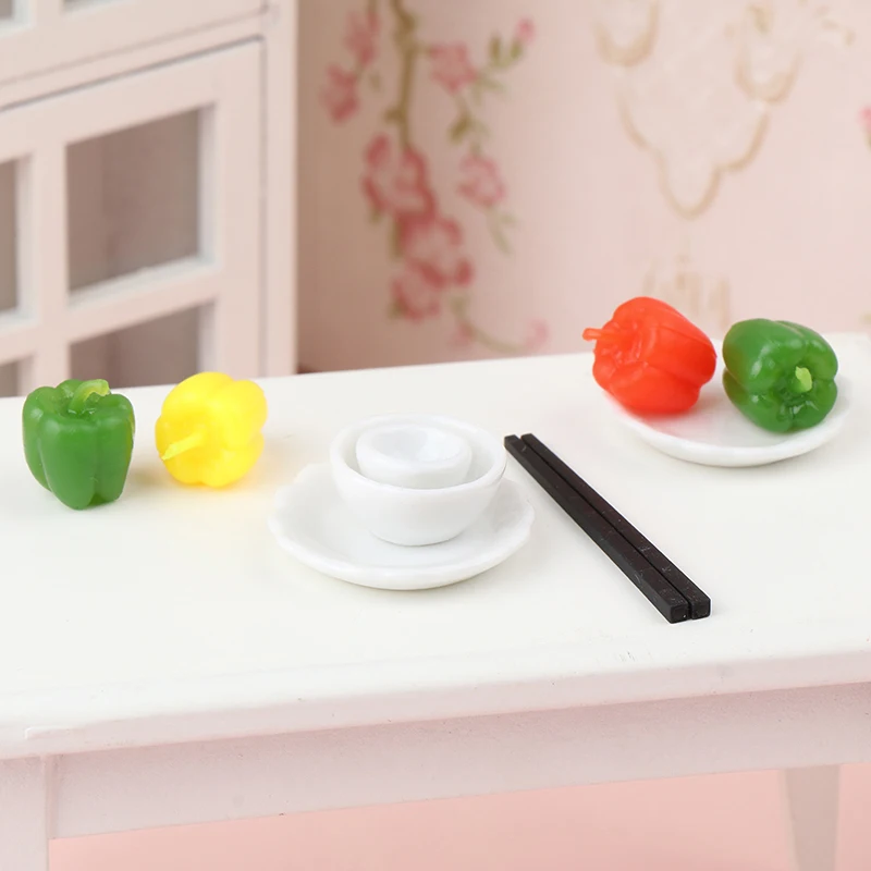 

1set Dollhouse Bowl Chopsticks Model Dolls House Mini Tableware Doll House Accessories Pretend Play Toys