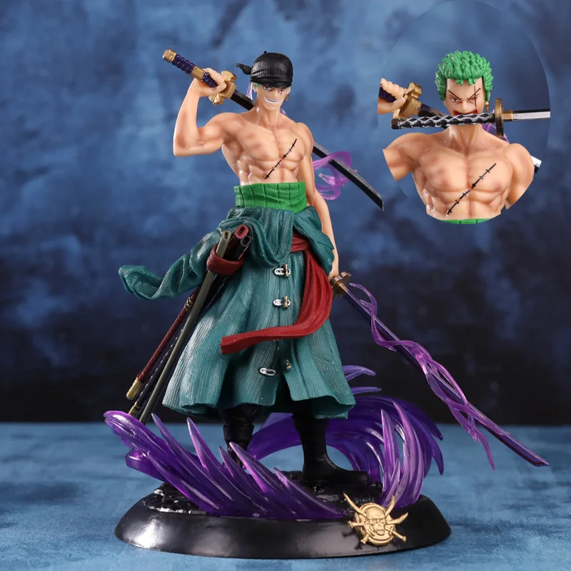 

ONE PIECE Roronoa Zoro Three Knife Flow Double Head Interchangeable Scene Statue Box Handmade Ornament