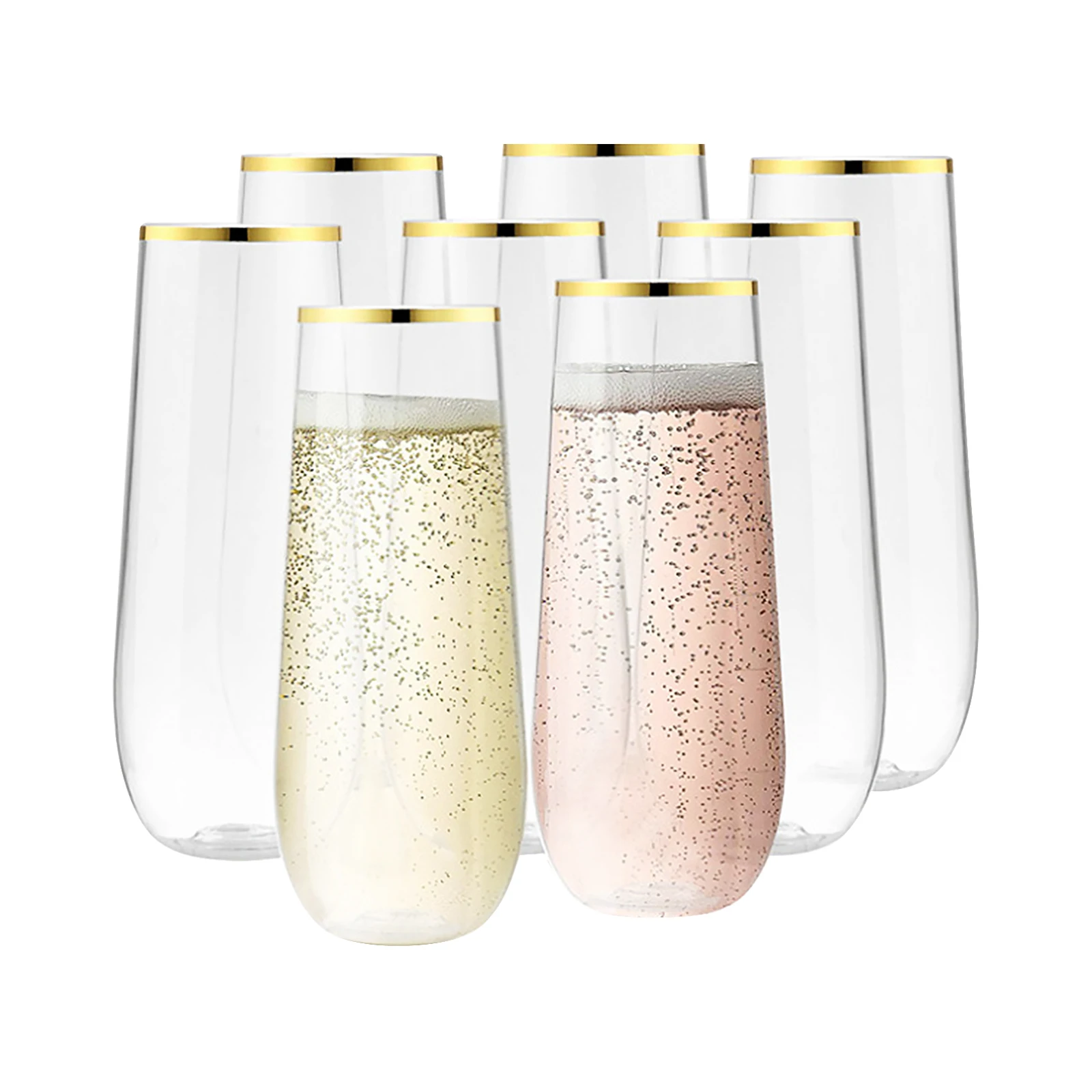 

24Pcs Stemless Plastic Champagne Flutes 9Oz Gold Rim Plastic Champagne Glasses for Parties Bars Christmas Crystal Clear Cups