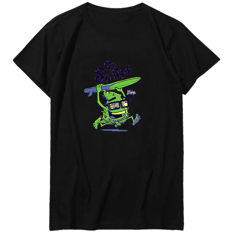 

Черно-белая футболка-талисман в стиле унисекс с принтом серфинга и травы, футболка большого размера в стиле Харадзюку с короткими рукавами, ...