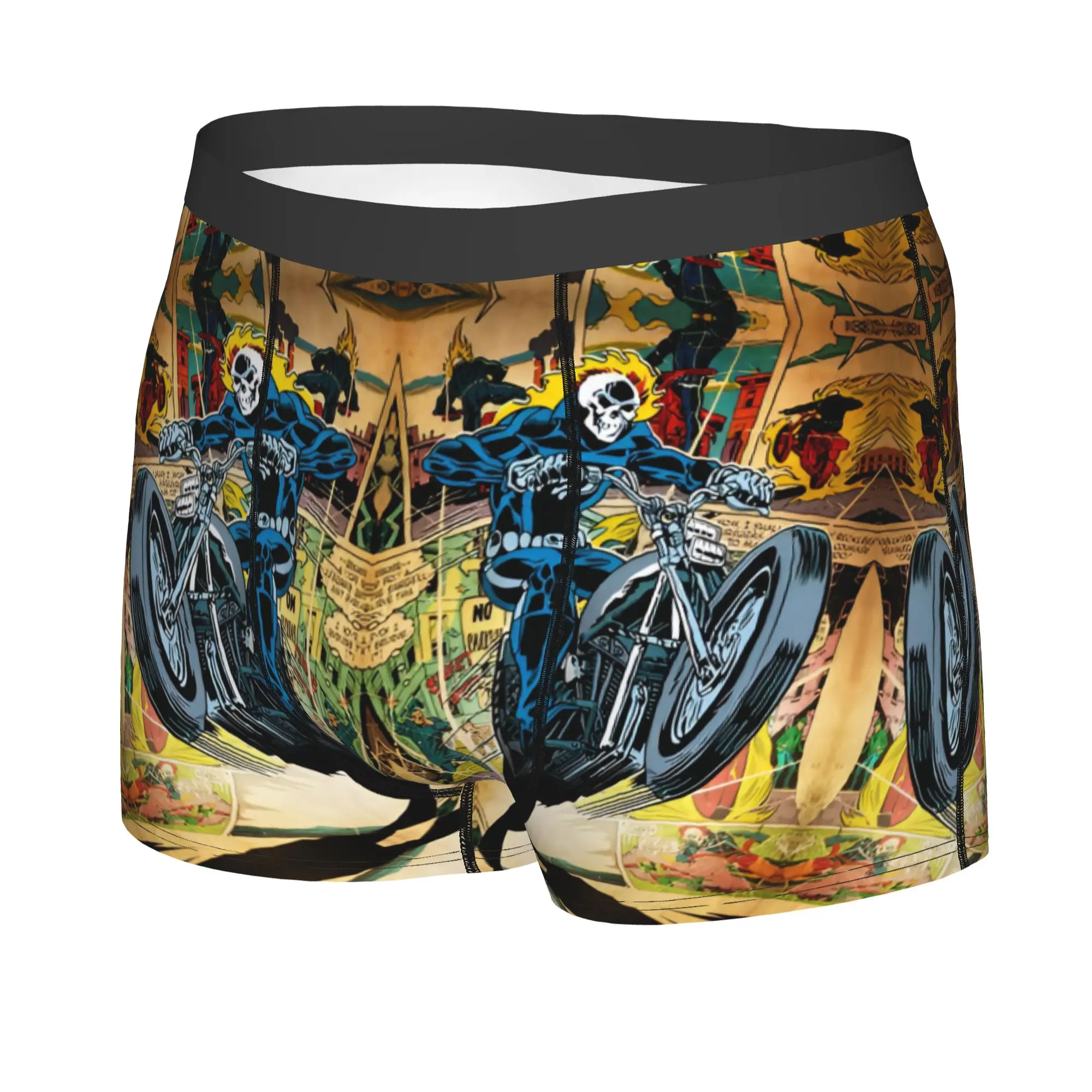 Фото Мужские трусы-боксеры Custom Ghosts Anime Riders с принтом «Пылающий череп», дышащие, мягкие, для мужчин №3