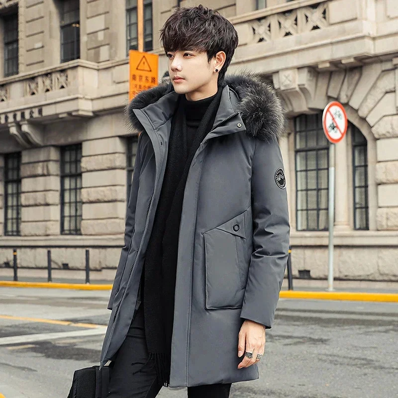 

Зимняя утепленная куртка, хлопковая одежда, длинные трендовые пальто с капюшоном и съемным воротником, Casacos, мужские Модные пуховые парки