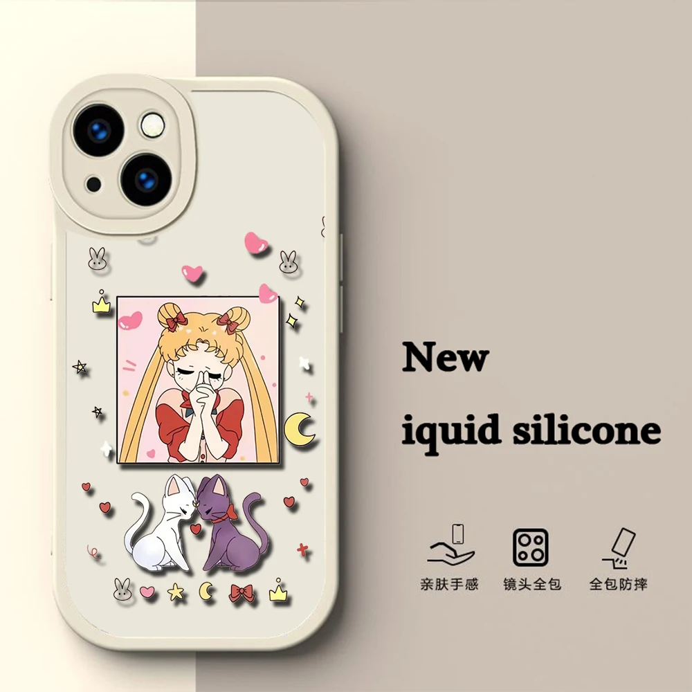Мягкий силиконовый чехол в стиле аниме Сейлор Мун для iPhone 15 Plus 14 13 12 11 X XS XR Pro Max Mini 8