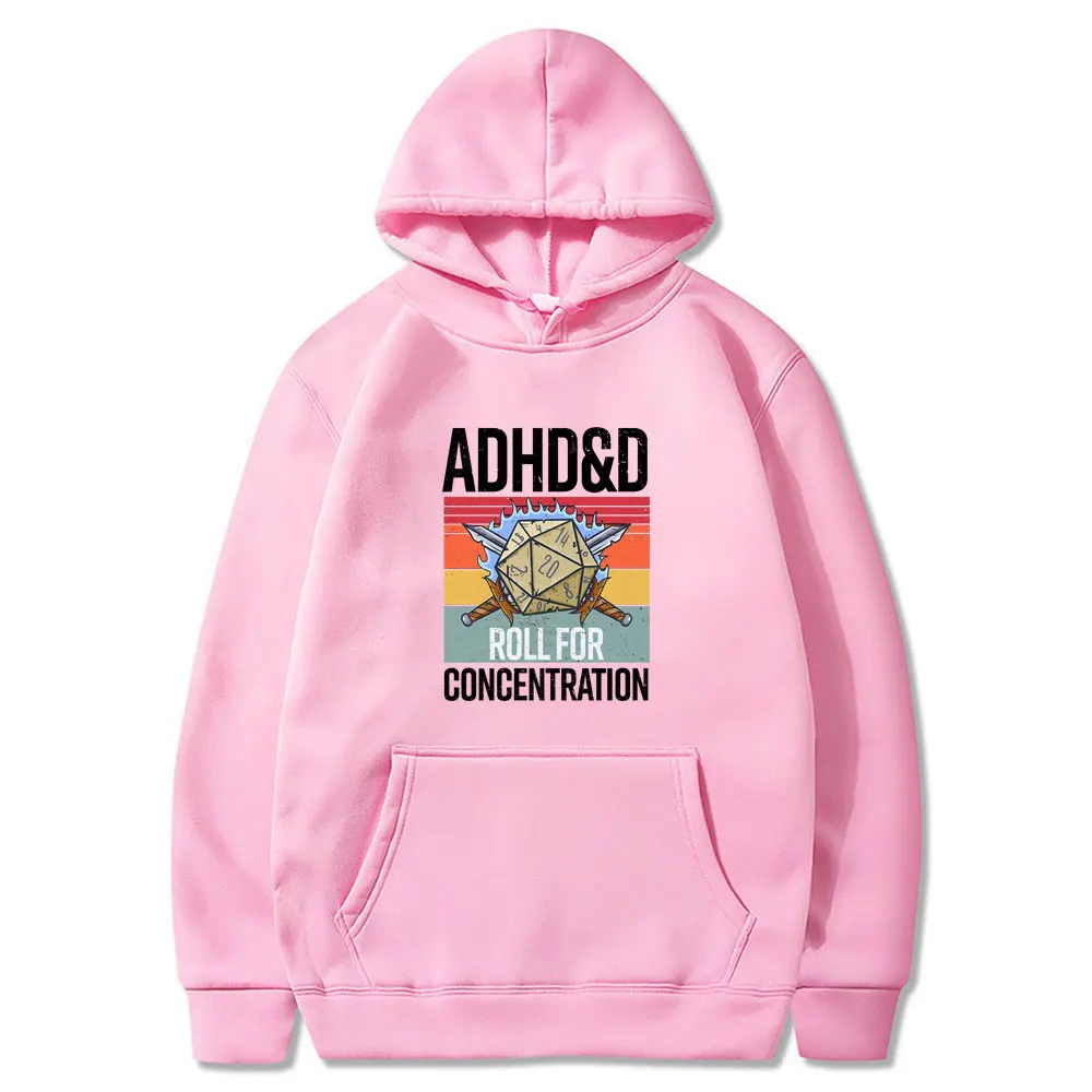 Фото ADHD&D Roll for Concentration 2025 Забавные геймерские Dungeons DM RPG Dice Dragon Топы для мужчин и женщин Хлопковые винтажные толстовки и толстовки №4