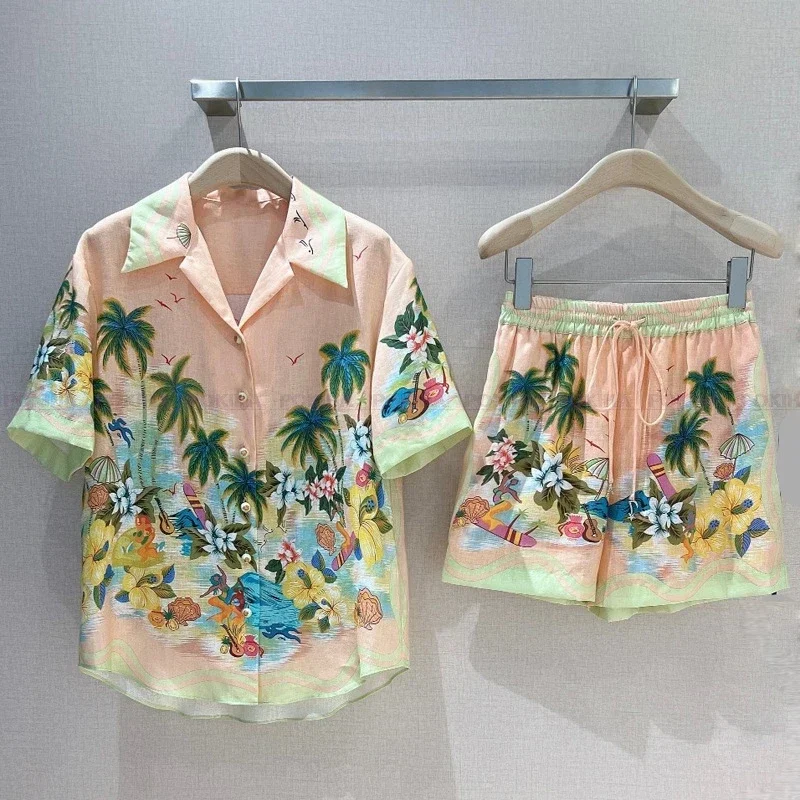 Повседневный комплект рубашки с коротким рукавом и принтом животных Женский