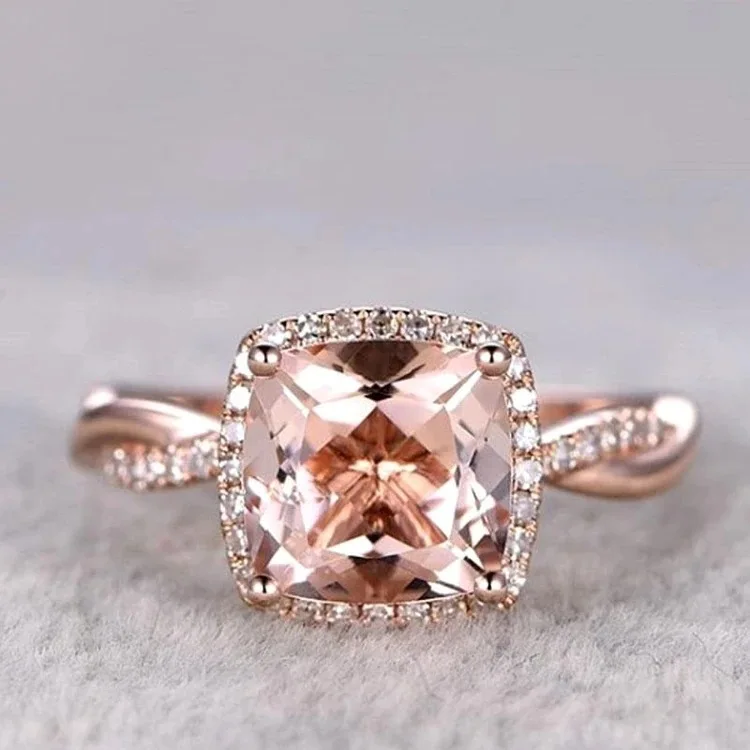 

Classic style ladies 925 sterling silver champagne square zircon ring rose gold wedding engagement