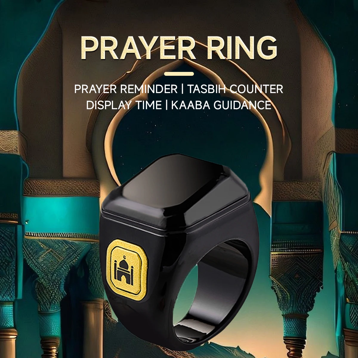 Умное кольцо Tasbeeh Молитвенное напоминание о времени Вибрация Кааба показывающее