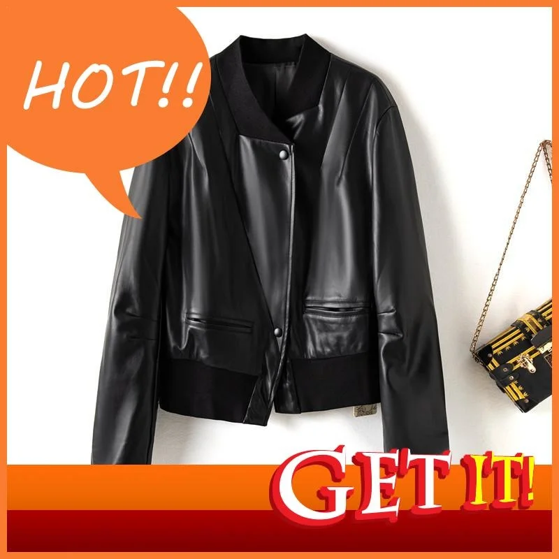 

Куртка женская осенняя из ПУ кожи, с воротником-стойкой