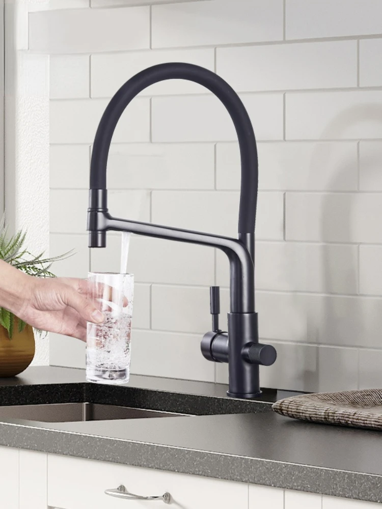 

Matte Black Kitchen Sink Faucet Tap Pure Water Filter Mixer Crane Dual Handles Purification Kitchen Hot and Cold Faucet