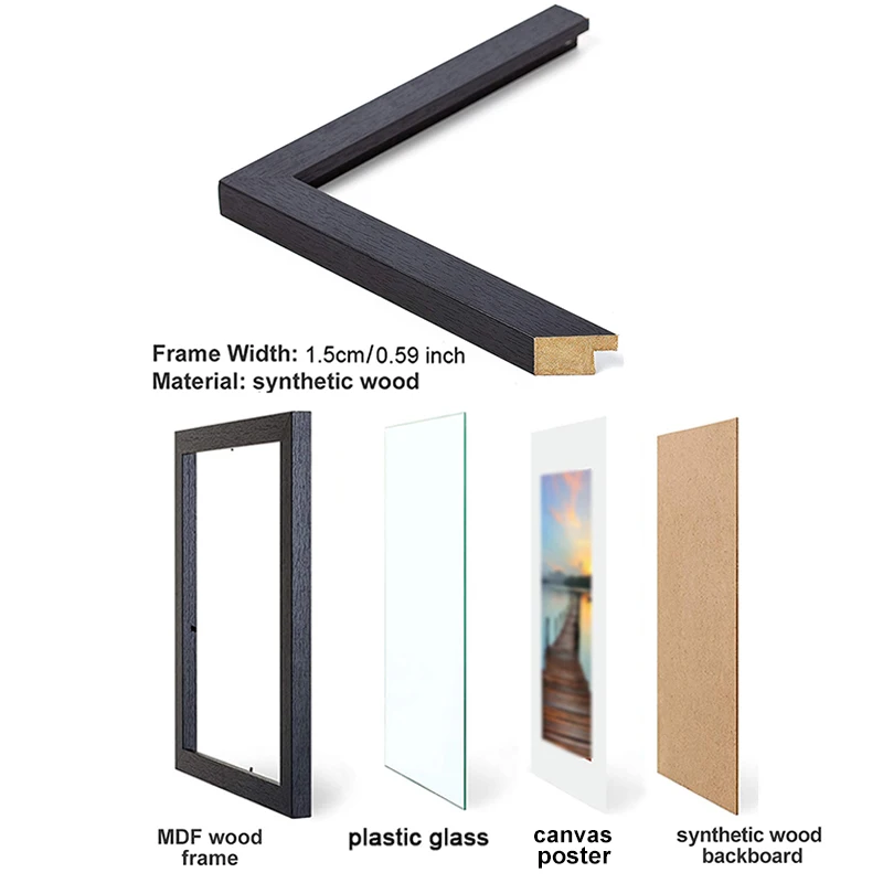 Черная фоторамка уличные большие часы Картина на холсте 5x7 8x12 дюймов деревянная