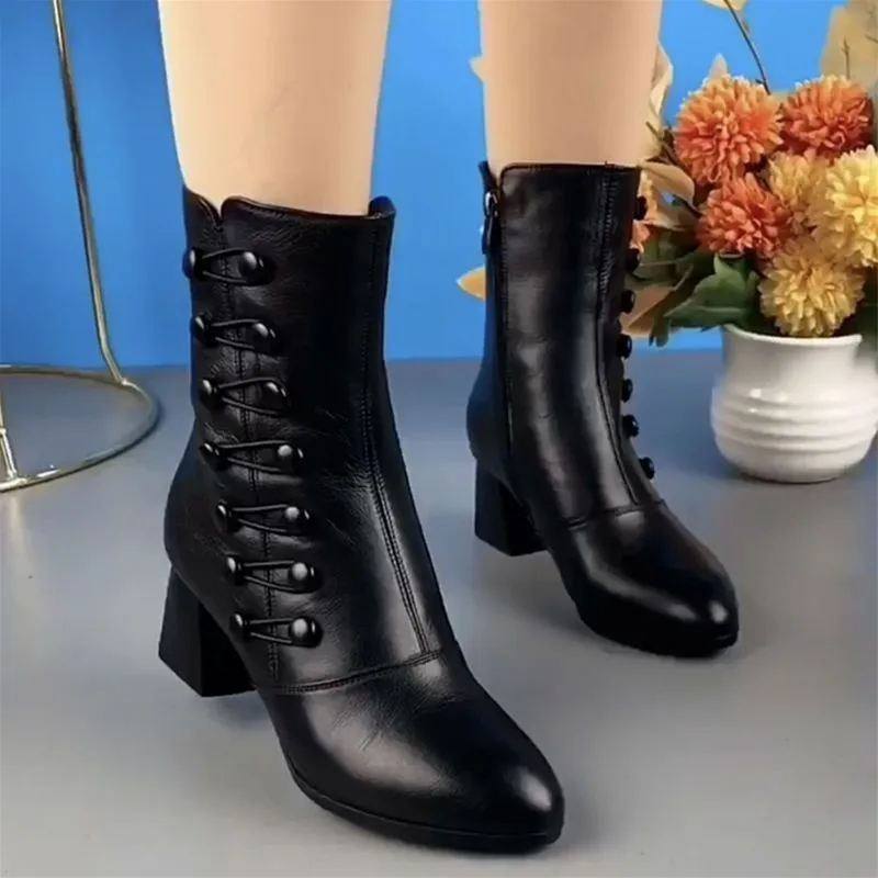 

New Size 35-40 Summer Chunky High Boots Women Winter High Heels Shoes Women Fashion Sexy Warm Ankle Boots Black Pumps Shoes