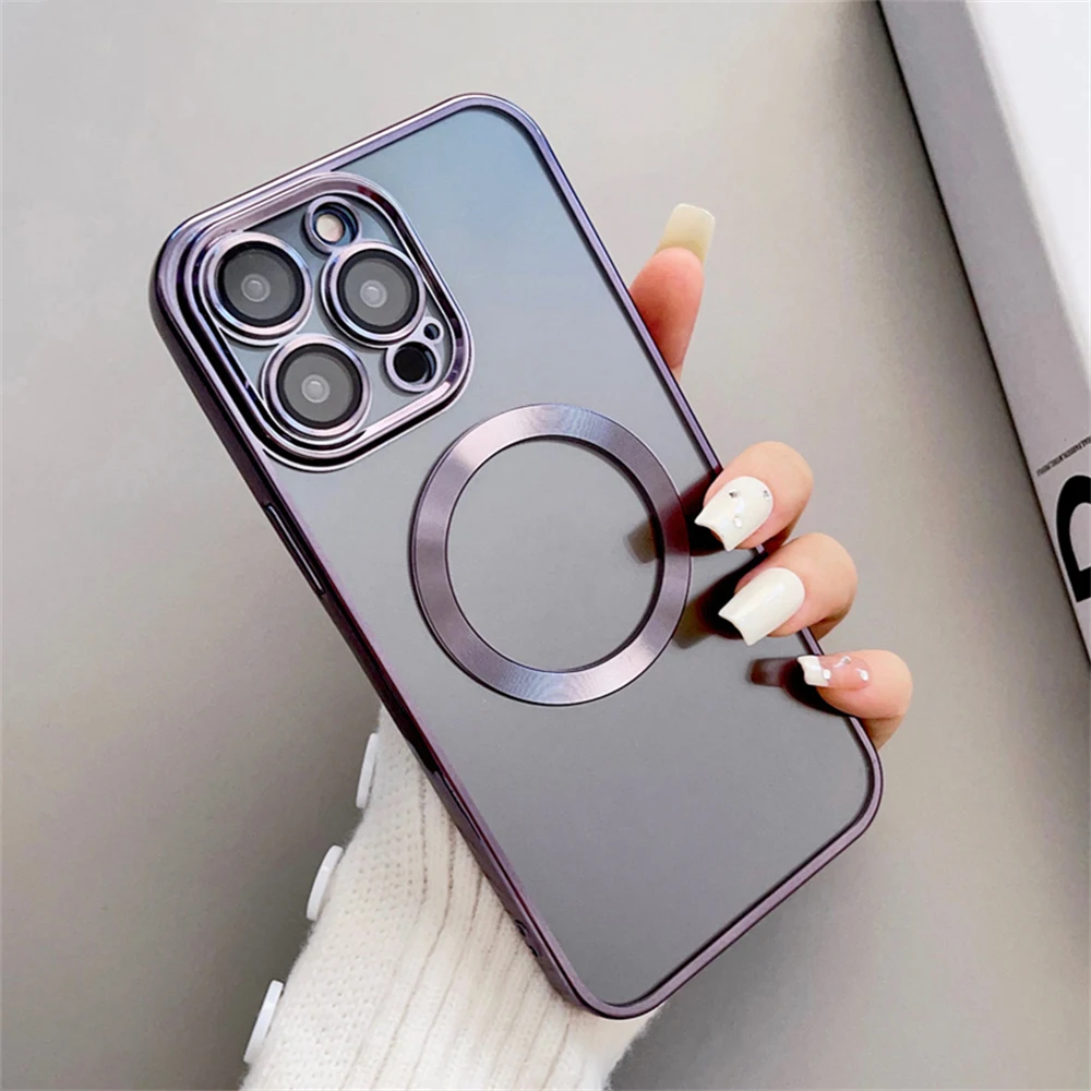 

Official For Magsafe Plating Case For iPhone 14 13 12 Mini 11 Pro Max X XR XS Max Magnetic Wireless Charge Clear Soft Cover