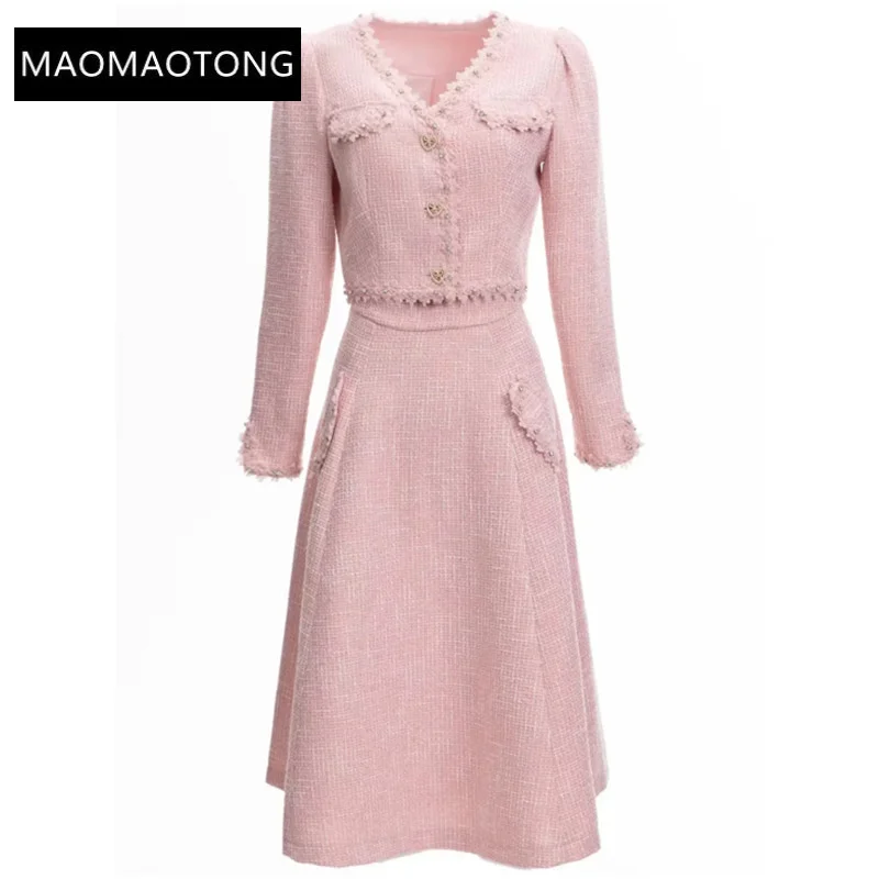 

blazers suits for women elegant stylis Autumn Winter Plaid Tweed diamonds V-Neck Long Sleeve Diamonds Coat + Skirt Two Piece Set