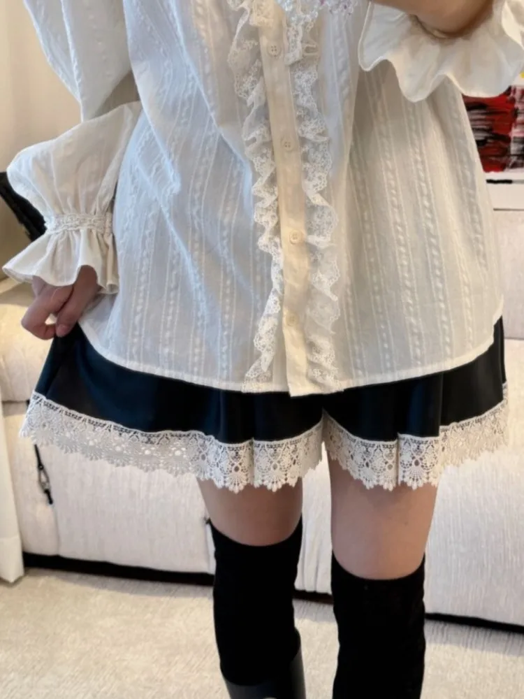 Милая кружевная рубашка для женщин корейская повседневная свободная