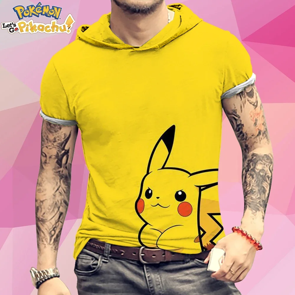 Футболка мужская с капюшоном из аниме Пикачу милый тренд в стиле Харадзюку