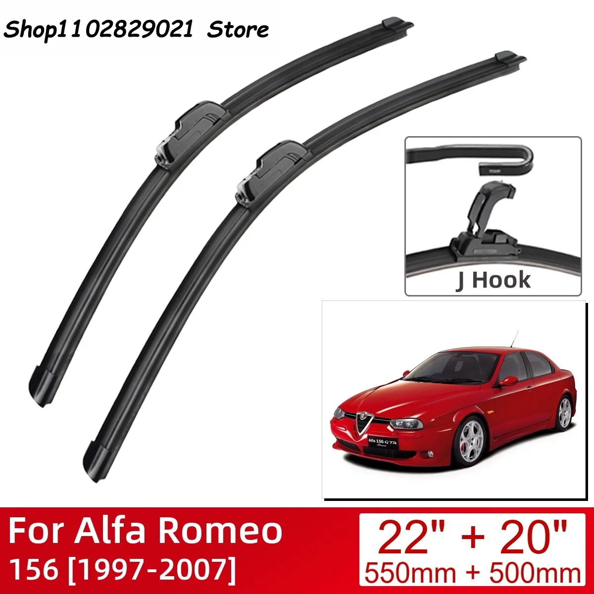 

For Alfa Romeo 156 1997-2007 22"+20" Car Accessories Front Windscreen Wiper Blade Brushes Wipers U Type J Hooks 2007 2006 2005
